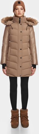 Rudsak Elsa Womens Mid-length Matte Down Puffer with Recycled Leather Sleeves