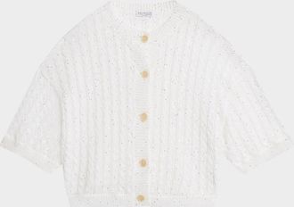 Brunello Cucinelli Linen Pailette Charming Cable-Knit Cardigan