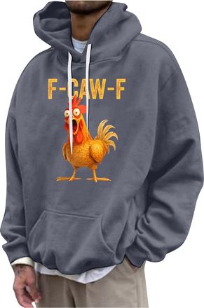 Generic F-CAW-F Hoodie Sweatshirt for Mens Funny Scream Chicken Humor Pullover Hoodies Casual Mens Drawstring Winter F CAW F Sweatshirt with Pocket(Grey, XXL)