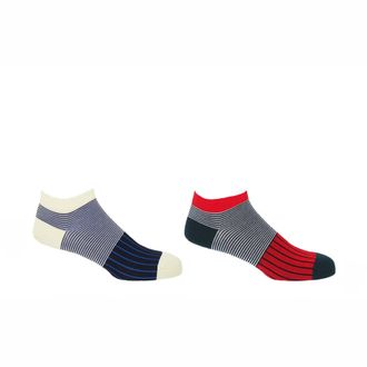 Peper Harow Oxford Stripe Mens Trainer Socks Bundle - Black & Scarlet