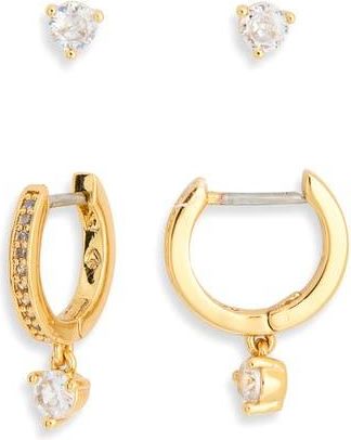 Kate Spade New York crystal stud & huggie earrings set in Clear Gold at Nordstrom Rack