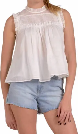 Elan Ruffle Trim Sleeveless Blouse In White