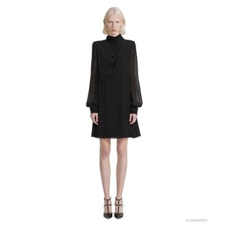 Valentino Draped High Neck Silk Mini Dress