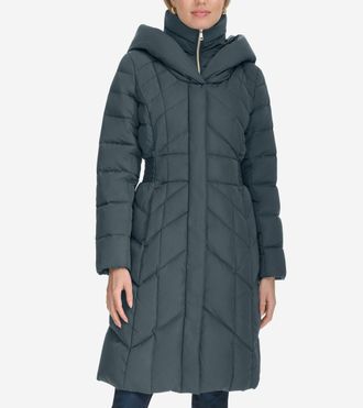 Cole Haan Womens Taffeta Down Coat - Grey Size Medium