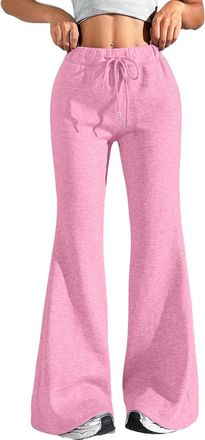 Generic Womens Flare Sweatpants Elastic High Waisted Wide Leg Joggers Solid Color Drawstring Bootcut Pants Baggy Sport Yoga Pants Plain Bootleg Tracksuit Casu