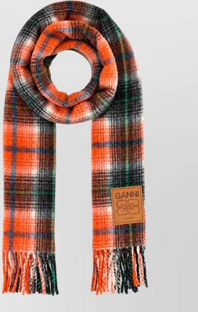 Ganni checked wool scarf