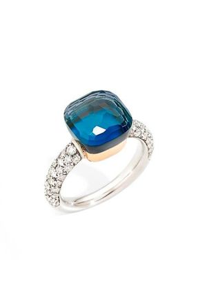 POMELLATO Nudo Maxi Ring in White/Rose Gold/Blue Topaz at Nordstrom, Size 6.75