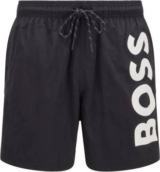 HUGO BOSS Mens Black Contrast Logo Quick-Drying Swim Shorts, Size Medium