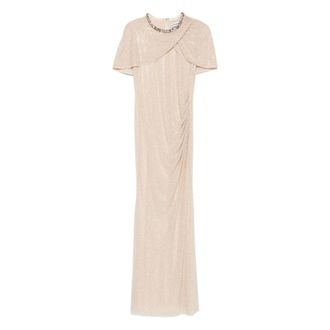 Self Portrait Gowns, female, Beige, Size: XS Rhinestone Maxi Dress