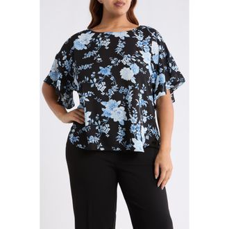 Anne Klein Floral Flutter Sleeve Top in Anne Black Multi at Nordstrom Rack, Size 3 X