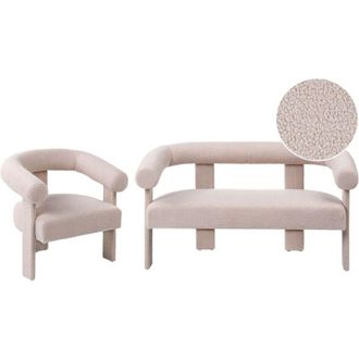 Beliani Sofa Set Light Beige Boucle Fully Upholstered 2 Seater Armchair Retro Design Living Room ILBRO