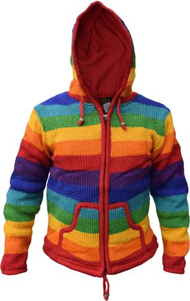 Gheri Mens Woolen Stripy Festival Jacket Hoodie Rainbow X-Large