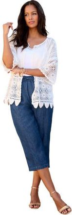 Roaman's Plus Size Scallop Trim Crochet Cardigan in White at Nordstrom, Size Small