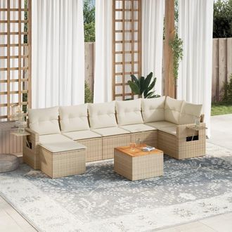 vidaXL Vidaxl - Juego De Sof&aacute;s De Jard&iacute;n Con Cojines Beige 8 Pzas Rat&aacute;n Pe