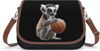 Generic Cute Lemur Playing Basketball Crossbody Bags for Women Fashion Leather Shoulder Handbags With Adjustable Strap