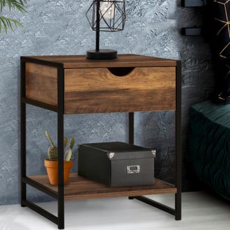 IDMarket Idmarket - Lote De 2 Mesillas De Noche Hawkins, Madera Oscura, Dise&ntilde;o Industrial