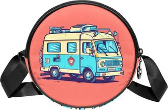 Generic Circle Crossbody Bag for Women, Ambulance Small Sling Bag Daypack with Zipper Adjustable Shoulder Straps Casual Ladies Girls Round Purse