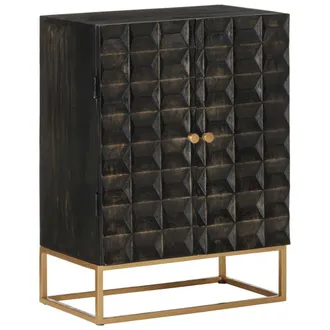 vidaXL Vidaxl - Aparador De Hierro Y Madera Maciza De Mango Negro 55x34x75 Cm