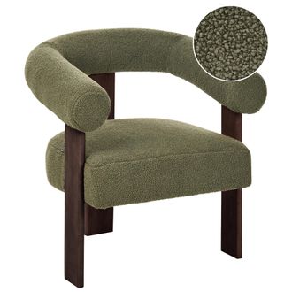 Beliani Sill&oacute;n Retro Sal&oacute;n Tapizado De Boucl&eacute; Patas De Madera Verde Y Marr&oacute;n Oscuro Ilbro