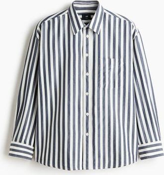 H&M Relaxed Fit Poplin Shirt in Dark Blue/striped at Nordstrom, Size Xx-Large