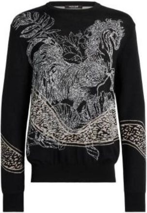 Roberto Cavalli Animalier Wave Embroidered Sweater, Size Medium