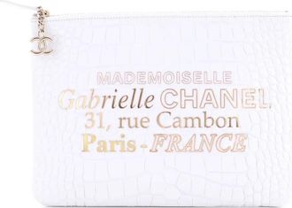 Chanel Signature O Case Pouch Printed Crocodile Embossed Calfskin Medium clutch bag - Wit