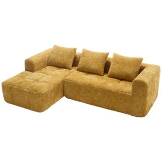 STILVORA Sof&aacute; Modular 3 Plazas En Chenilla Con M&eacute;ridienne, 2 Bolsillos Laterales Y 3 Cojines, Amarillo