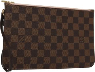 Louis Vuitton Neverfull Pochette Damier Brown Canvas Bag (Pre-Owned)