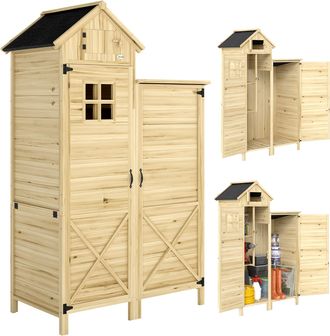 OUTSUNNY Cobertizo De Jard&iacute;n De Madera 106x57x167 Cm, Armario De Herramientas Con Doble Zona, Puertas, Estantes Desmontables, Techo Asf&aacute;ltico, Natural