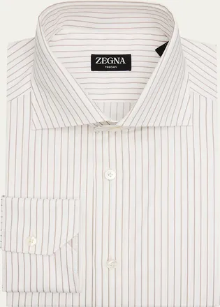 Ermenegildo Zegna Mens Trecapi Cotton Narrow Double-Stripe Dress Shirt