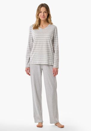 Schiesser Schlafanzug SCHIESSER Casual Essentials, Damen, Gr. 36, silber (210, silbergrau, meliert), Single Jersey, Obermaterial: 100% Baumwolle, bequem lang, V