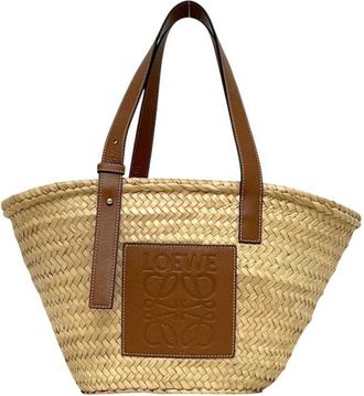 Loewe Beige Brown Raffia Leather Basket Tote Bag (Pre-Owned)