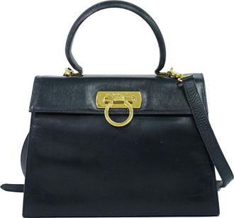 Ferragamo Convertible Top Handle Leather Navy Leather Handbag (Pre-Owned)