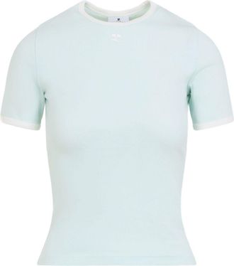 Courr&egrave;ges Fitted Short-Sleeve Top with Contrasting Trim