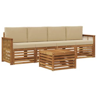 vidaXL Conjunto De Sof&aacute;s De Exterior Con Coj&iacute;n 5 Pcs Natural Y Beige Vidaxl