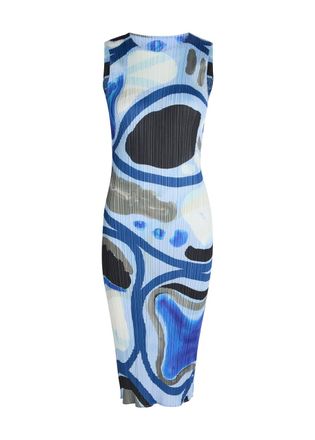 Pleats Please Issey Miyake Printed Pleated Woven Midi Dress - Light Blue - 5
