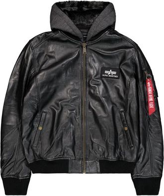 Alpha Industries Alpha Industries Mens MA-1 D-Tec Leather Bomber Jacket - Black - Size Medium