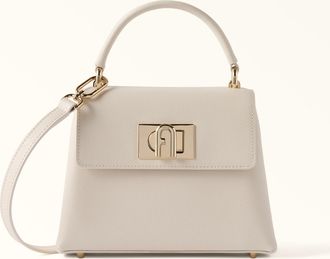 Furla 1927 Top Handle Mini Panna White Textured Leather Woman