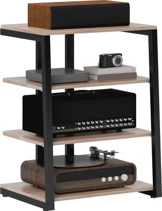 HOMCOM HiFi Rack Stand W/ Power Strip Rack 4-Tier Record Player Stand Grey | TJ Hughes