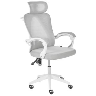 Beliani Silla De Oficina Moderna Con Base Giratoria Altura Ajustable Reposabrazos Reposacabezas De Malla Gris Claro Seranev
