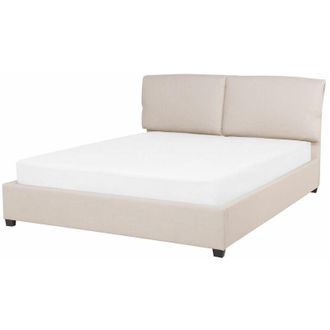 Beliani Beliani - Letto Imbottito Beige Effetto Lino a Doghe Gambe in Legno 140 x 200 cm Belfort