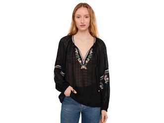Sanctuary Raye Embroidered Blouse Womens Clothing Black : LG (US 10-12), Viscose