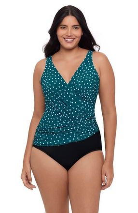 Trimshaper Addison Surplice One-Piece Control Swimsuit in Sea Stones Peacock at Nordstrom, Size 16