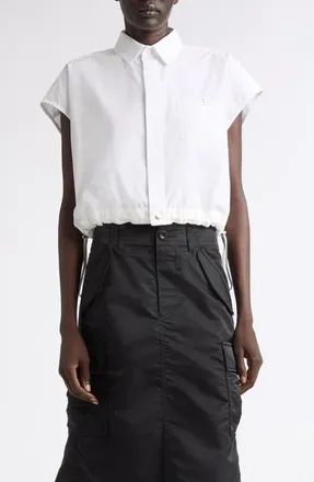sacai Crop Poplin Shirt in White at Nordstrom, Size 4