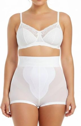 Rago Medium Support High Waist Panty Brief with Tulip Front Panel Memory Compression Fabric in White at Nordstrom, Size 40