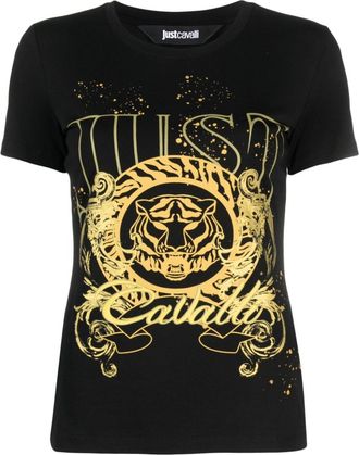 Just Cavalli Tiger Head-motif cotton T-shirt - women - Cotton/Elastane - M - Black