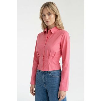 Exquise Felicia Long Sleeve Crop Shirt in Pink at Nordstrom, Size X-Large