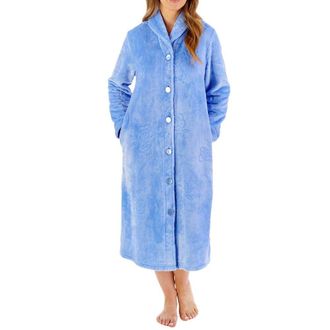 Slenderella Winter Rose Buttoned Front 46 Inch Housecoat (20/22, blue)