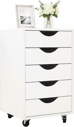 Relaxdays Relaxdays roll container, 5 drawers, H x W x D: 66.5x40x40cm, filing cabinet on castors, under-desk cabinet, white