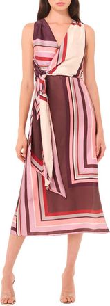 Misa Kina Sleeveless Wrap Dress In Chocolate Geo Stripe